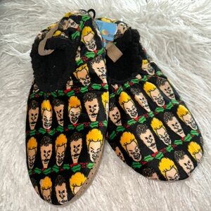 Beavis And Butt-Head MTV Fuzzy Slipper Socks Unisex Size L/XL 10-12 black/Tan